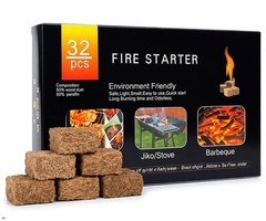 Fire Starter Squares 32 pcs – Natural Wood Waterproof & Low-Odor Fire Starter…