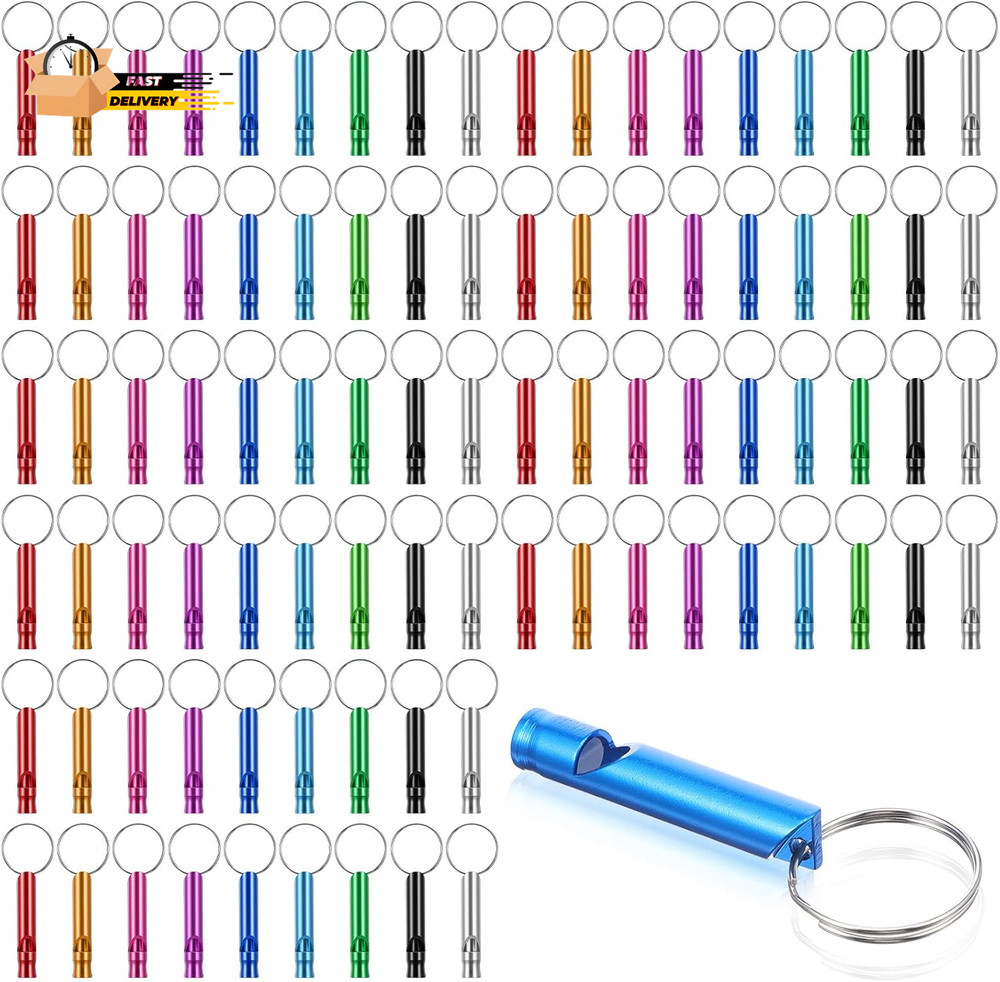 100 Pieces Emergency Whistle with Keychain Aluminum Survival Whistle Key Chain