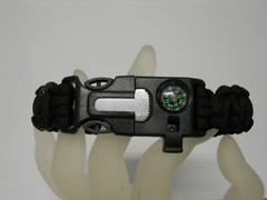 Paracord Survival Bracelet Fire Starter Compass Whistle Tactical Black