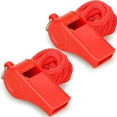 Red Emergency Whistles with Lanyard, Loud Crisp Sound, 2 Packs Plastic Whistles