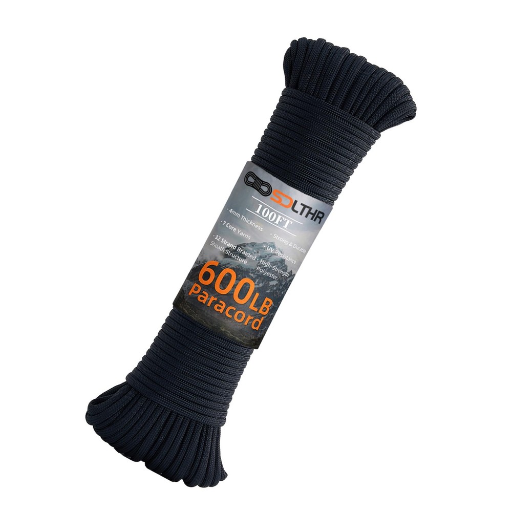 SDLTHR 550 Paracord Rope 4mm 275 Polyester Survival Cord 7 100ft, Black