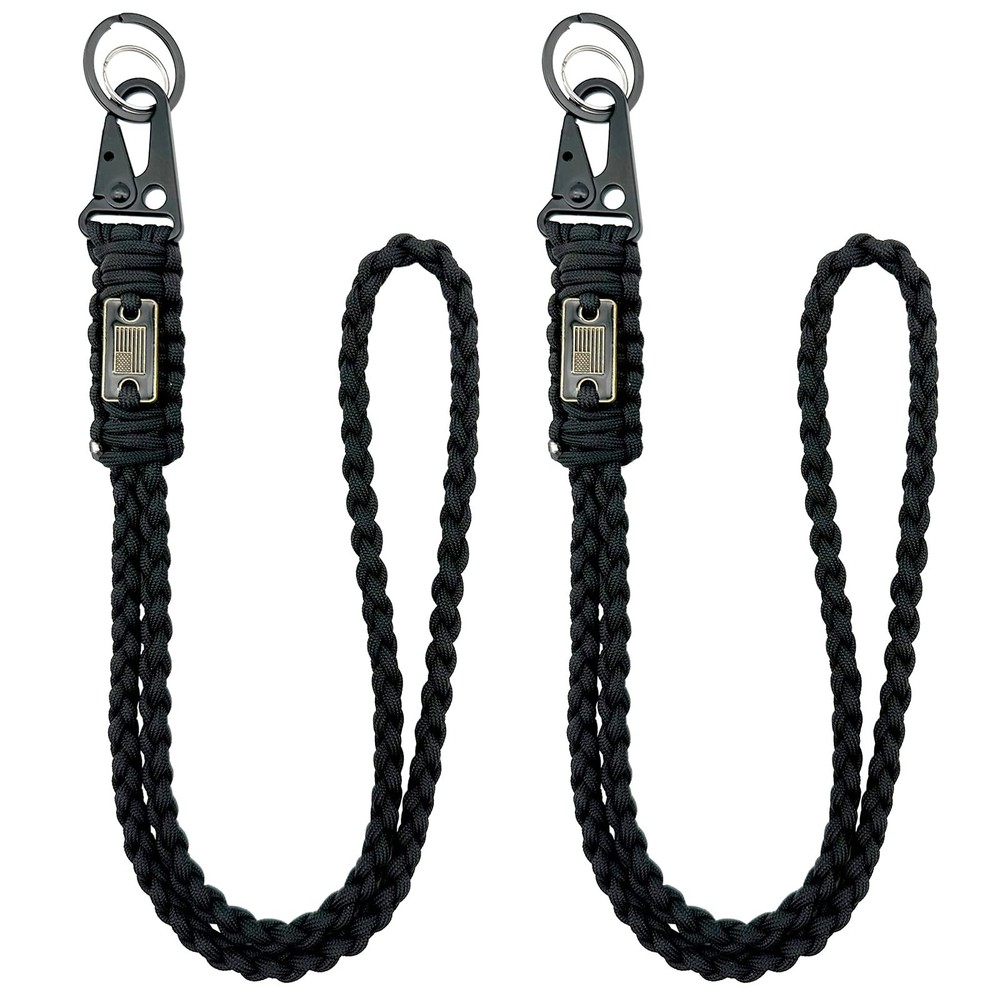 2 Pack Heavy Duty Braided Paracord Lanyard for ID Badges with USA Flag