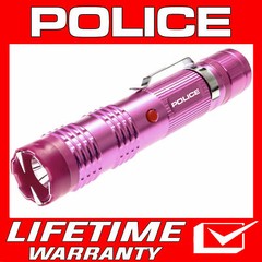 POLICE Metal Stun Gun M12 Max Vol Rechargeable LED Flashlight Pink
