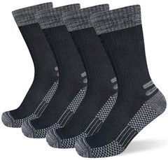suaskk Men’s Crew Work Boot Socks, Thick Cushioned 9-12, Black 4 Pairs