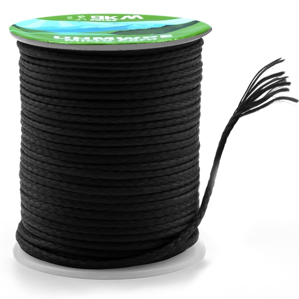100% UHMWPE Braided Cord, 1.3mm Black 100ft 580lb Hollow Rope for Hammock, Ki…