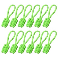 12Pcs Reflective Paracord Zipper Pull, 85 mm Length for Backpacks, Shiny Green
