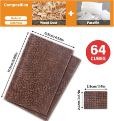Fire Starter, 64 Mini Square, Natural Fire Starters for BBQ, Campfire, Fireplace