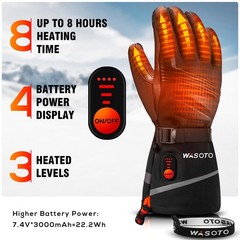 Wasoto Heated Gloves For Men Women7.4V Battery 22.2Wh Rechargeable Electric