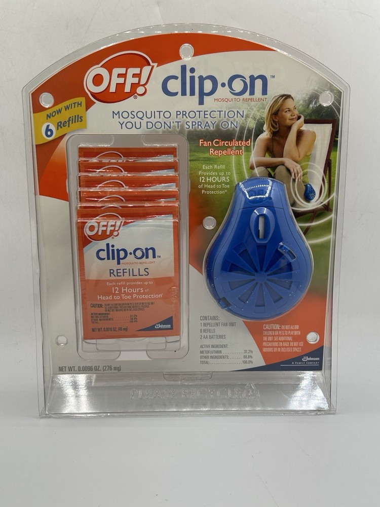 NEW OLD STOCK Off! Clip On Fan Mosquito Repellent Fan & 6 Refills