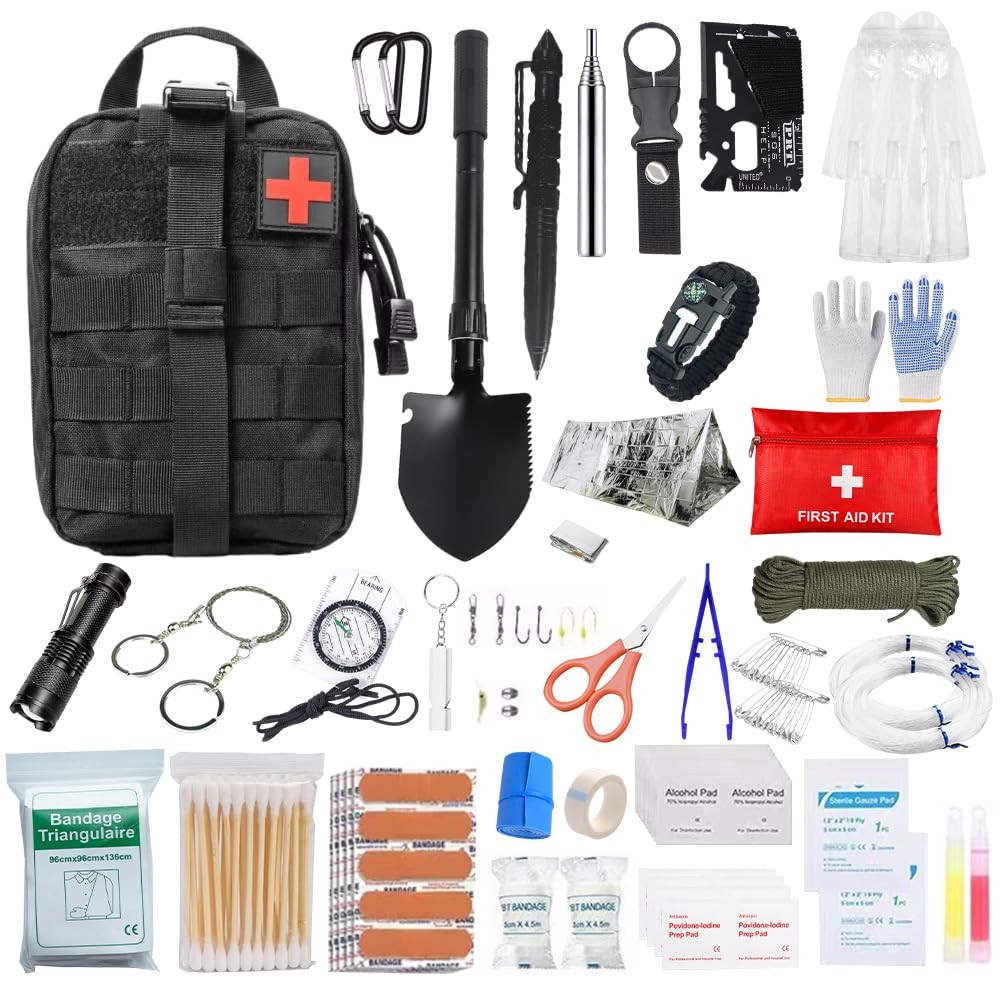 First Aid Kit, Survival Kit with Survival Tool, Emergency Backpack Filled…