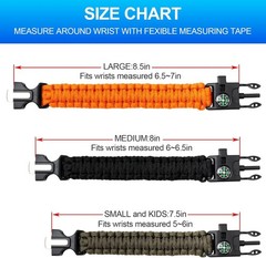 Survival Bracelet Set 3 Pack with Compass & Whistle, Camping, Hiking Emer