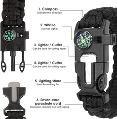 3x Paracord Bracelet Waterproof Outdoor Adjustable Survival emergency Knife Kit