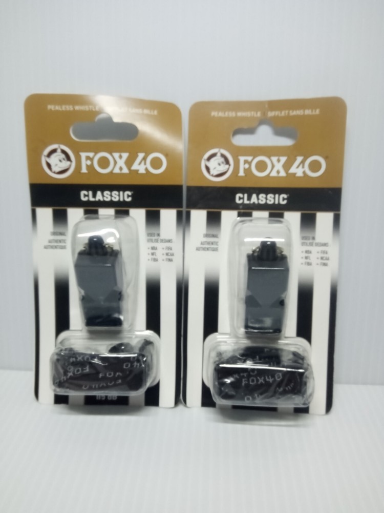 Fox 40 Classic Safety Black Whistle 115 dB Pealess Whistle 2 Pack