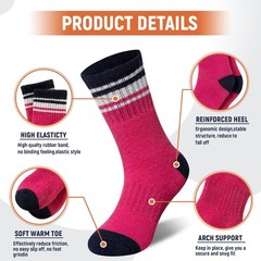 AMENLAN Kids Merino Wool Hiking Socks Boy Girls 8-12 Years, Purple Stripes