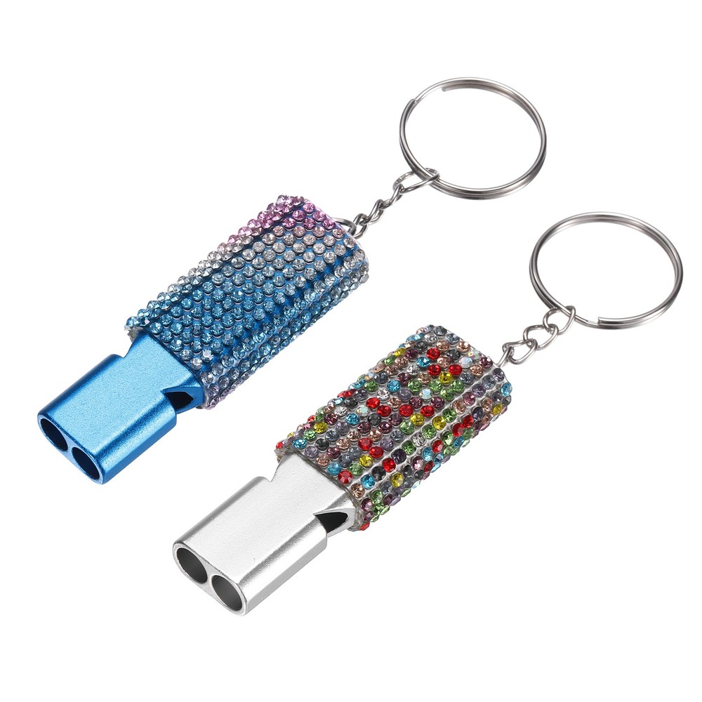 Bling Whistle, 2 Pcs&Multicolor Rhinestone/ Blue%Silver Whistle