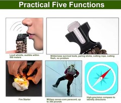 Paracord Survival Bracelet 4 Pack Adjustable Whistle Compass Fire Starter