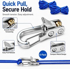 6-Pack Paracord Adjusters,ope Tightening Tool & Tensioner,Rope with Roller Tensi