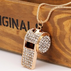 Whistle, Bling Whistle, Metal Crystal Rhinestone Whistle with Keychain,Gold