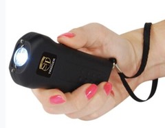 POWERFUL SQUEEZE POLICE Self Defense Black Stun Gun Rechargeable LED FLASHLIGHT