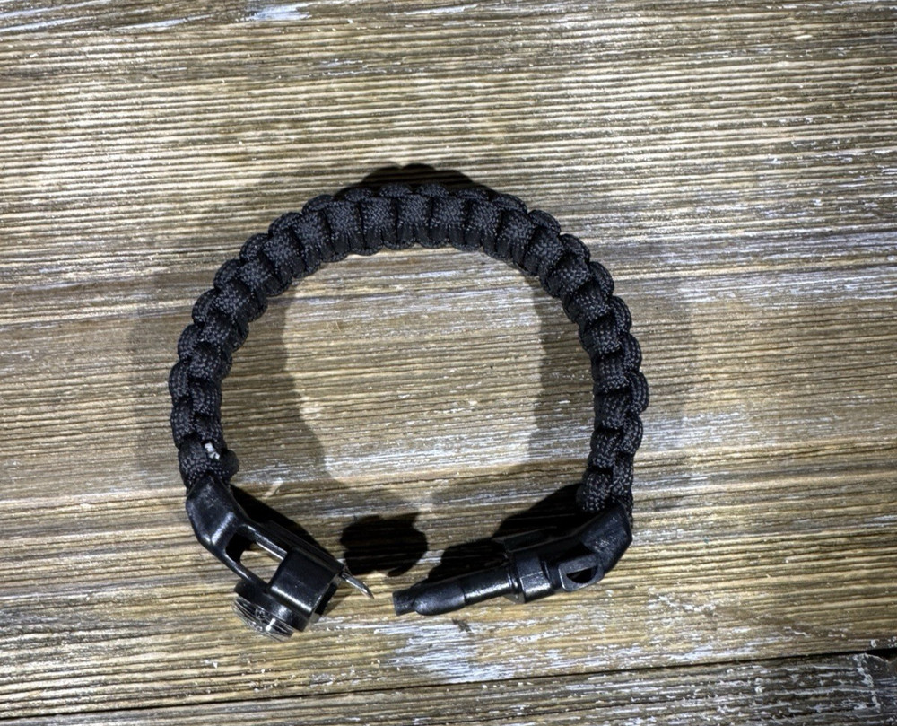 A2S Survival Paracord Bracelet with Emergency Whistle Black