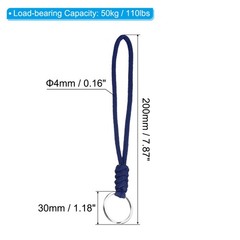 2pcs 8″ Paracord Lanyard with Keyring Wrist Cord Badge Holder Strap, Blue
