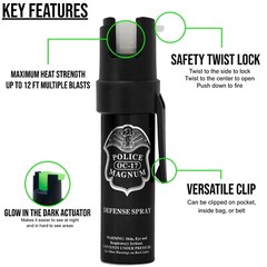 5 Police Magnum Glow In Dark Pepper Spray .75oz GID Pocket Clip Night Defense