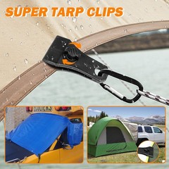 Upgrade 2.23 x 1.17 x 0.16 inches, Large 24 Tarp Clips With Carabiner-black