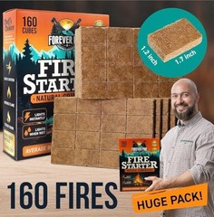 160 Fire Starter Cubes – Natural Waterproof Firestarter Squares for BBQ, Firepla