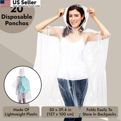 Juvale Rain Poncho Pack – One Size, Clear, 50-Pack With Hood – 50-Pack, Clear