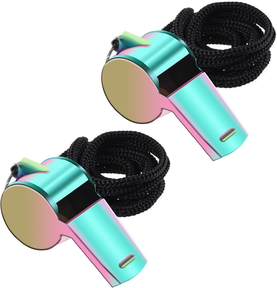 2Pack Coach Whistle with Lanyard Stainless Steel Metal Whistle Colorful Coach Wh