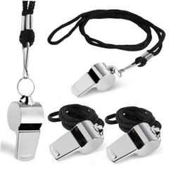 Coach Whistle 4P, Stainless Steel Coaches Whistle with Lanyard, Loud Crisp