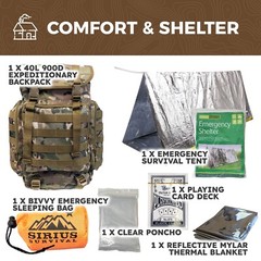 Sirius Survival 72-Hour Starter Emergency Kit, 1-Person Survival Backpack (40L)