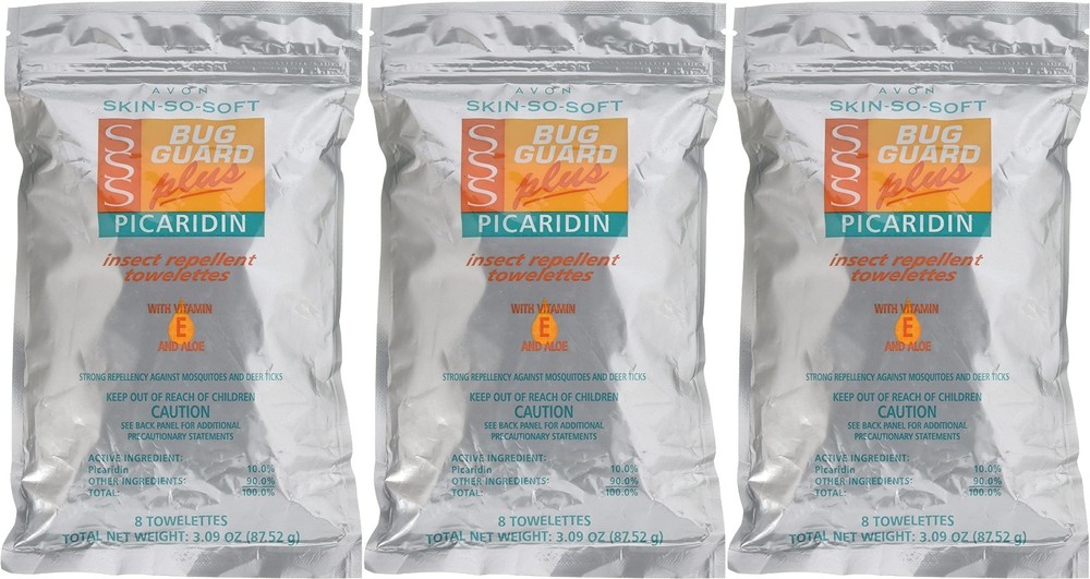 3 pack Avon Bug Guard Plus Picaridin Insect Repellent Towelettes, 8 Piece each