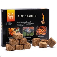 Fire Starter Squares 32 pcs – Natural Wood Waterproof & Low-Odor Fire Starter…