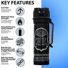 2 POLICE MAGNUM Pepper Spray 3oz Flip Top Stream Belt Clip Tactical Self Defense