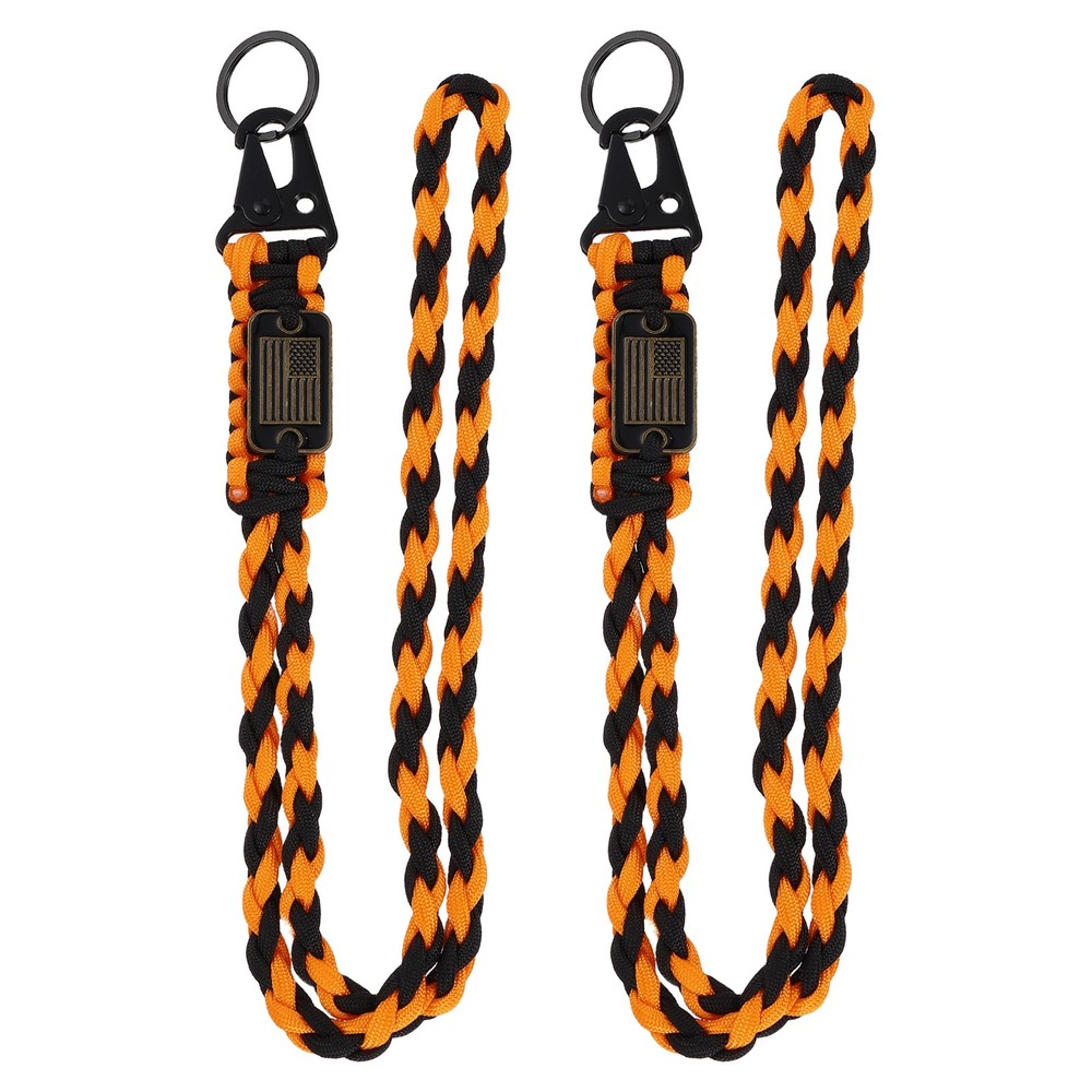 2Pcs Paracord Lanyard, Strong Lanyard with USA Flag, Orange and Black