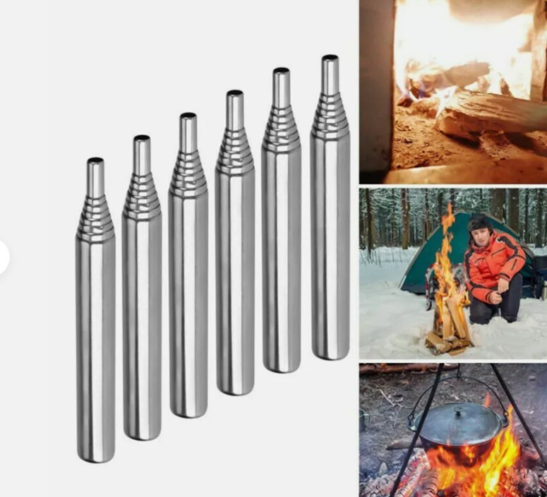 2pcs Portable Emergency Fire Starter Stainless Steel Blow Fire Tube Fire Tools