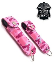 2 Police Magnum pepper spray .75oz pink camo keychain holster defense protection