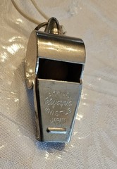 Old OLYMPIA BRASS WHISTLE with Cork Ball JAPAN Works Great
