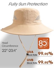 FURTALK Mens Bucket Sun Hat UPF 80+ Wide Brim Hiking Fishing One Size, Khaki