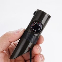 7-in-1 Multifunctional Survival Whistle LED Light Compass Thermometer Outdoor Em