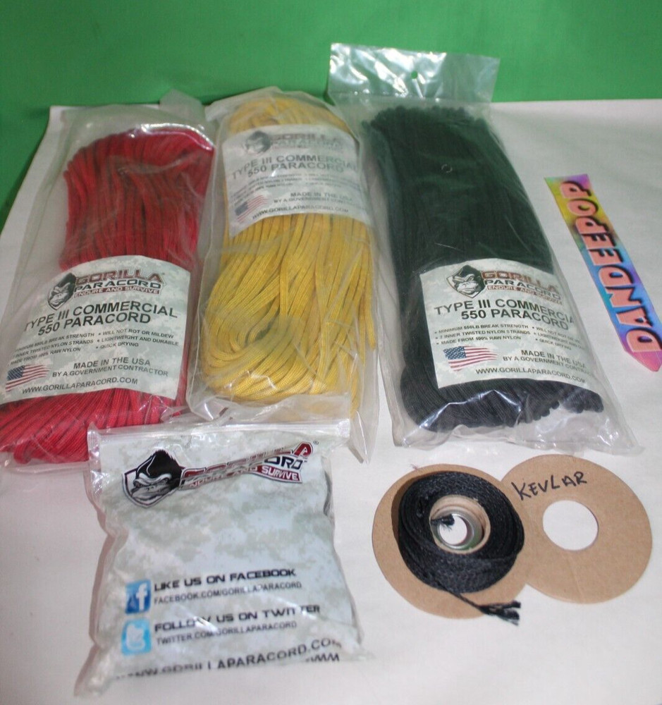 Paracord Gorilla Type III Commercial 550 Cord Red Yellow Black Plus Extras