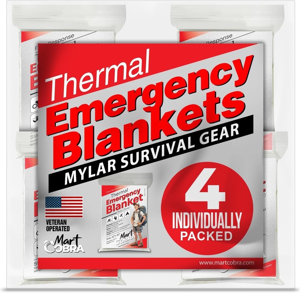 Emergency Blanket 4-Pack Space Mylar Blankets Survival Gear and Supplies Reusabl