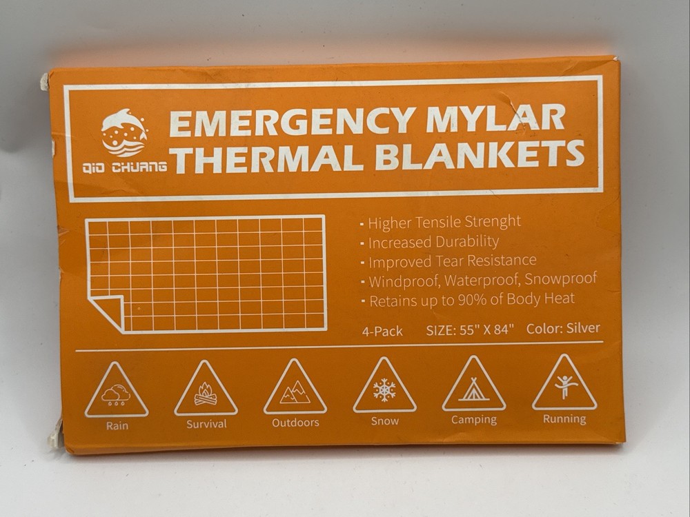 Emergency Mylar Thermal Blankets -Space Blanket Survival Blanket (4-pack) New