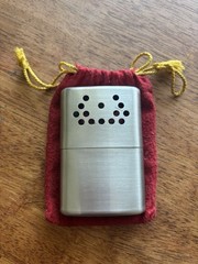 Jon-e Catalytic Hand Warmer Silver Metal Reusable with Red Pouch