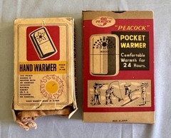 VINTAGE LOT OF 2 Pocket Hand Warmer Catalytic Silver Metal PEACOCK