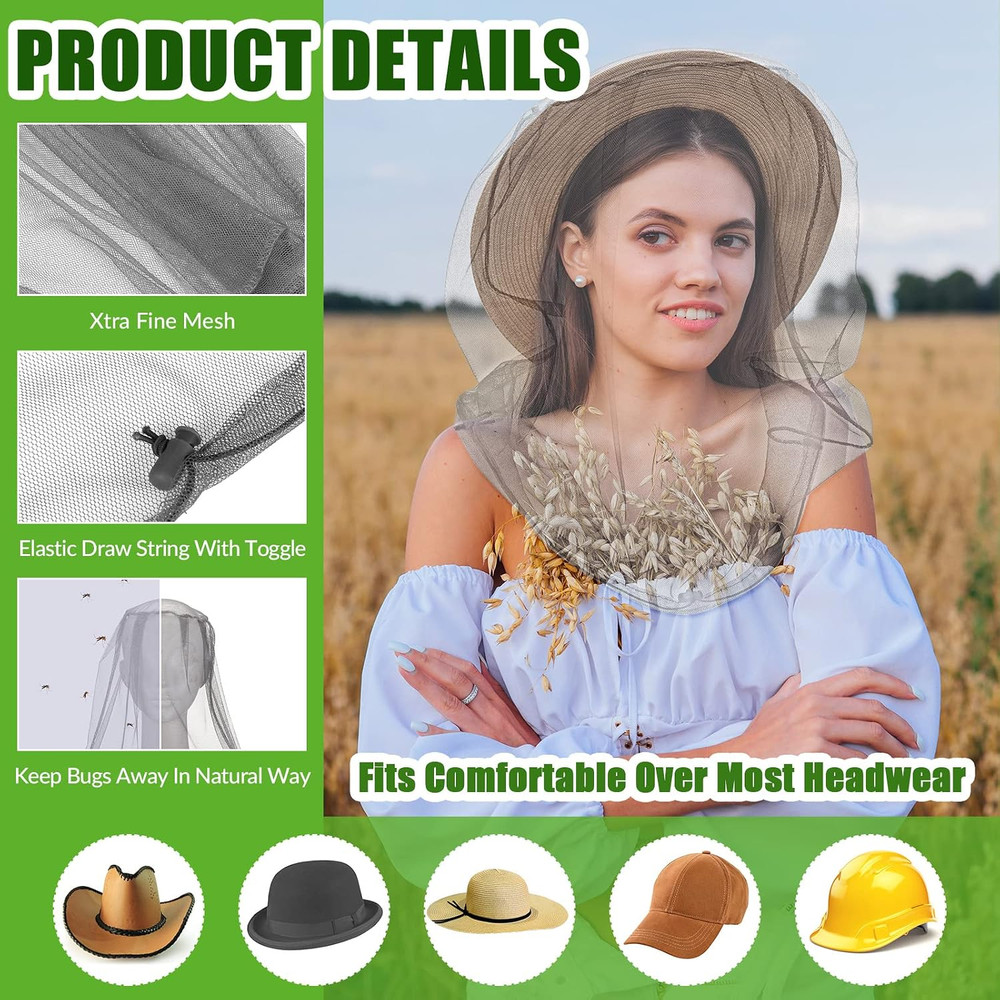 8 Pcs Mosquito Head Net Mesh Bug Net for Head Face Fly Netting Hood 18 x 18 I…