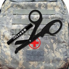Tactical Black – Set of 2 EMT First Responder 7.25″ Shear + Penlight German Gr