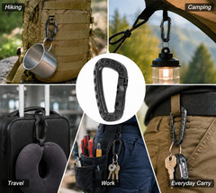 Tactical Carabiner Keychain 12 Pack – Heavy-Duty Polymer D-Ring Clips, Lightweig