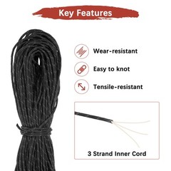 1PCS 2 mm 98FT Reflective Guyline Camping Paracord 3 Strands, Black